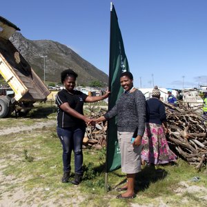 The ANP Park Manager, Miss Bulelwa Msengi Masakane (Gansbaai) with local councillor, Theodora Nqinata, at hand to receive this donation from the ANP.